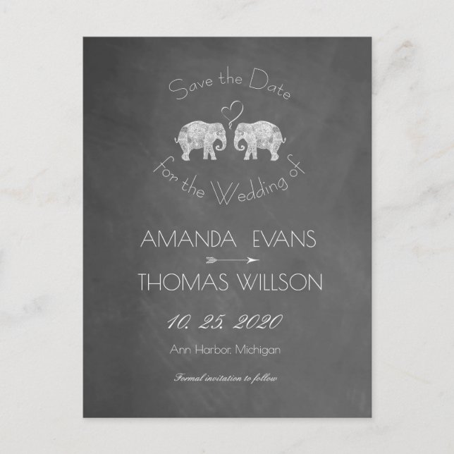 Postal De Anuncios TONELADAS DE AMOR | Elefante Pizarra Save the Date (Anverso)