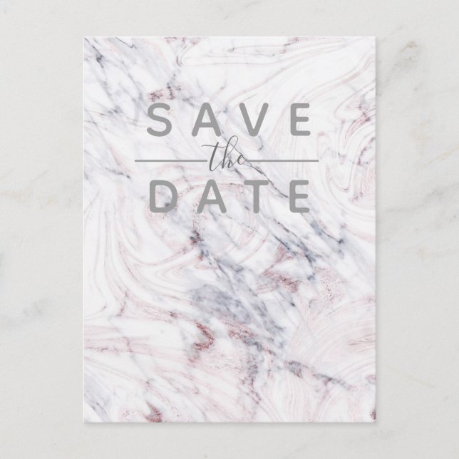 Postal De Anuncios Toque de Rosa Mármol Gris Blanco Save the Date (Anverso)