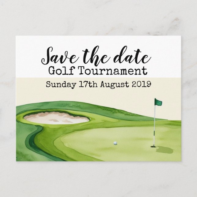 Postal De Anuncios Torneo de Golf para reservar la fecha Golf (Anverso)
