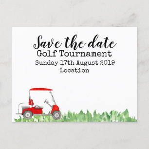 Postal De Anuncios Torneo de golf para salvar la fecha con carrito de