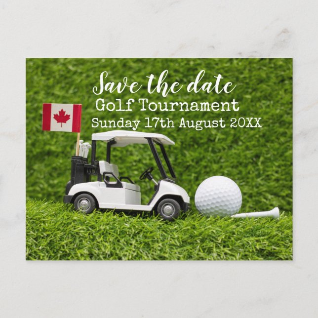 Postal De Anuncios Torneo de Golf Salva la fecha Bandera de Canadá  (Anverso)