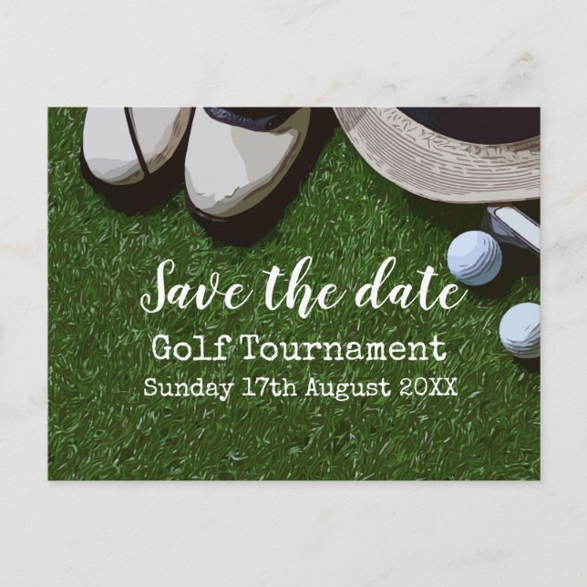 Postal De Anuncios Torneo de golf Save the date en verde  (Anverso)
