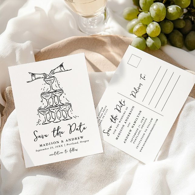 Postal De Anuncios Torre de Champán Caprichosa Save the Date (Subido por el creador)