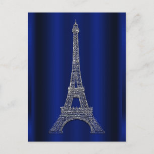 Postal De Anuncios Torre Eiffel Azul Real Plateada París Guardar la F