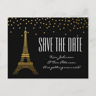 Postal De Anuncios Torre Eiffel París Negro Oro Salvar Fecha