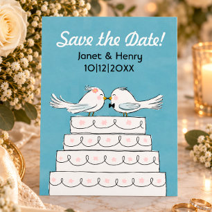 Postal De Anuncios Torta de Boda de Pájaros de Amor Besos Save the Da