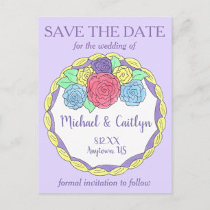 Postal De Anuncios Torta de Boda Floral de Novia y Novio Save the Dat