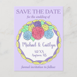 Postal De Anuncios Torta de Boda Floral de Novia y Novio Save the Dat