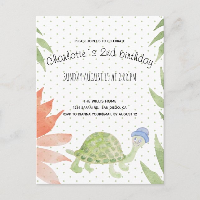 Postal De Anuncios Tortuga de bebé acuarela pintada a mano (Anverso)