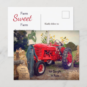 Postal De Anuncios Tractor Agrícola Rojo Rústico Campo Nos Hemos Muda