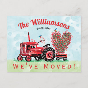 Postal De Anuncios Tractor rojo vintage con movimiento de corazón flo