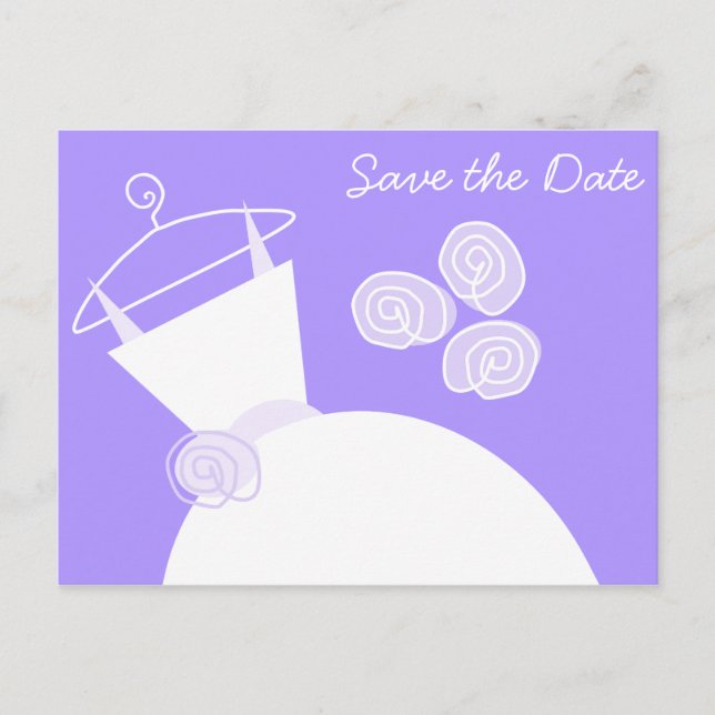 Postal De Anuncios Traje de novia morado save the date horizontal (Anverso)