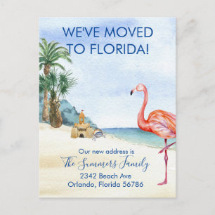 Postal De Anuncios Trasladado a Florida Acuarela Playa Océano Mar