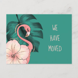 Postal De Anuncios Trasladado a Florida Flamingo Rosado Monstera Leaf