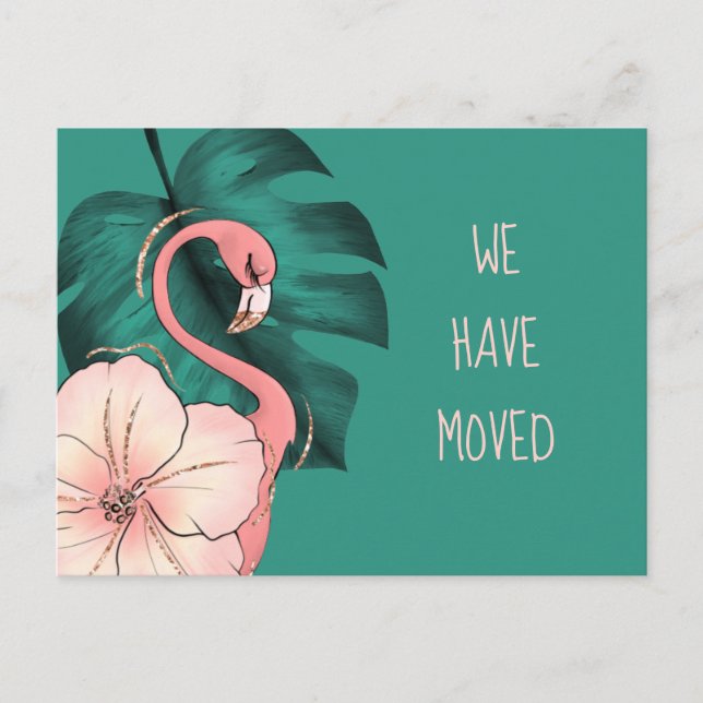 Postal De Anuncios Trasladado a Florida Flamingo Rosado Monstera Leaf (Anverso)