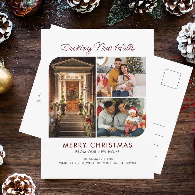 Postal De Anuncios Trasladamos a la familia de Navidades 3 fotos (We've Moved Christmas Holidays Family Moving Announcement Postcard)