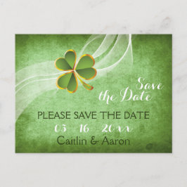 Postal De Anuncios Trébol irlandés y velo verde boda Save the Date