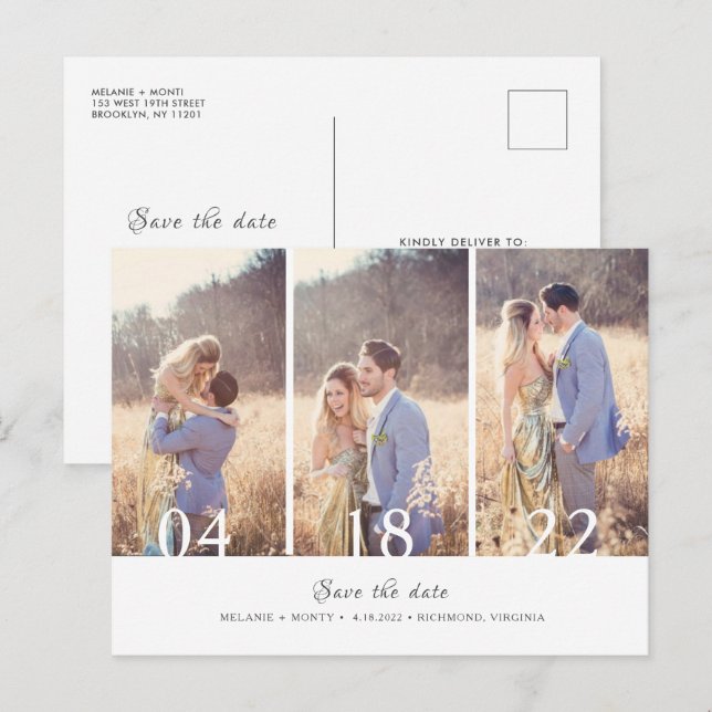 Postal De Anuncios Tres bodas de Collage de fotos salvan la fecha (Anverso / Reverso)