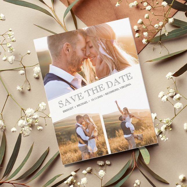 Postal De Anuncios Tres Collages de fotos de boda moderna salvan la f (Subido por el creador)