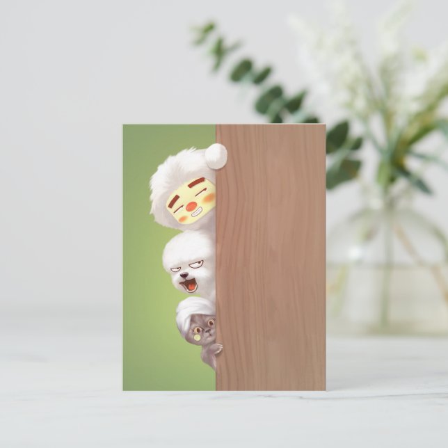 Postal De Anuncios Trío de Animales Espiando (Anverso de pie)