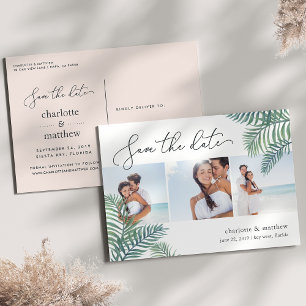 Postal De Anuncios Tropical Foliage Beach Wedding Photo Save the Date