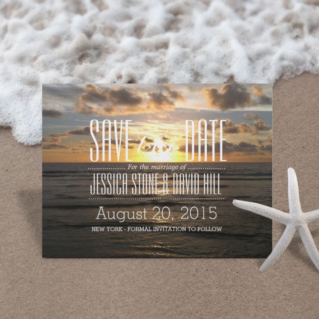 Postal De Anuncios Tropical Sunset Beach Wedding Salva la fecha (Subido por el creador)