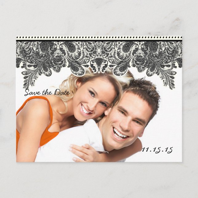 Postal De Anuncios Tu foto Paisley Peacock en gris salva la fecha (Anverso)