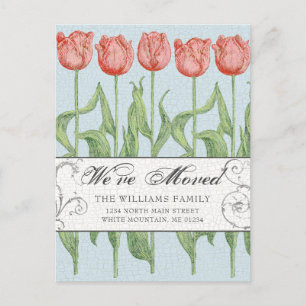 Postal De Anuncios Tulipán floral rosa vintage en movimiento