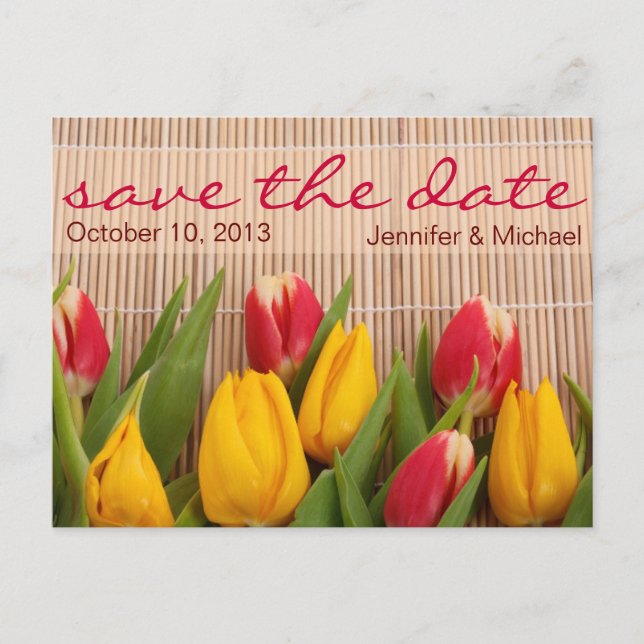 Postal De Anuncios Tulipán Floral Save the Date Boda (Anverso)