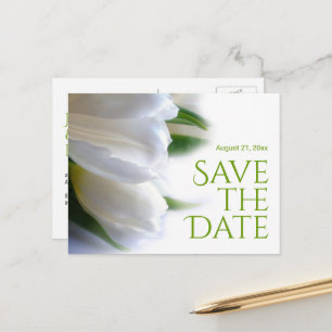 Postal De Anuncios Tulipanes Blancos Elegantes para Salvar la Fecha
