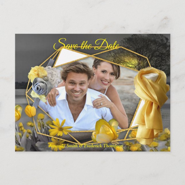 Postal De Anuncios Tulipanes grises y amarillos, margaritas con puest (Anverso)