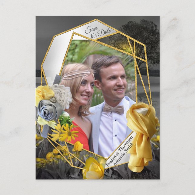 Postal De Anuncios Tulipanes grises y amarillos, margaritas con una p (Anverso)