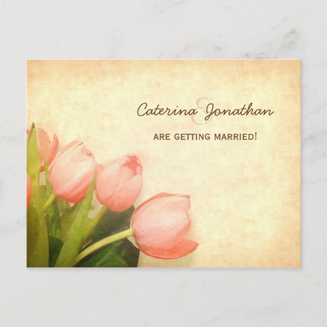 Postal De Anuncios Tulipanes rosados save the date de boda de primave (Anverso)