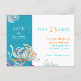 Postal De Anuncios Turquesa Floral Boda Guardar la Fecha