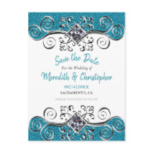 Turquesa Purpurina Bling Wedding Save the Date