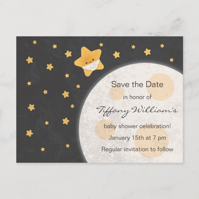 Postal De Anuncios Twinkle Little Star Baby Shower Save the Date (Anverso)