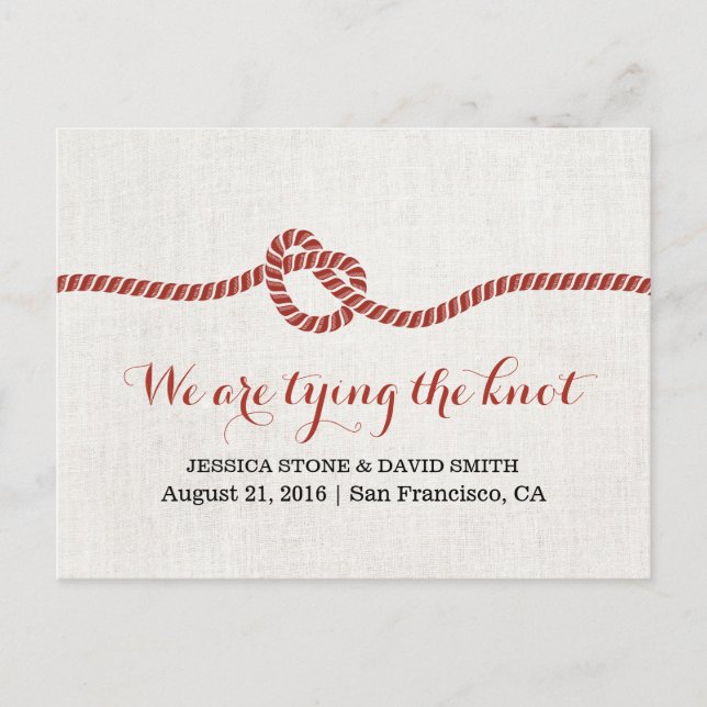 Postal De Anuncios Tying the Knot Red Rope Save the Date Boda (Anverso)