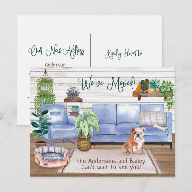 Postal De Anuncios Un Bulldog inglés suave y nuevo hogar en movimient (Anverso / Reverso)