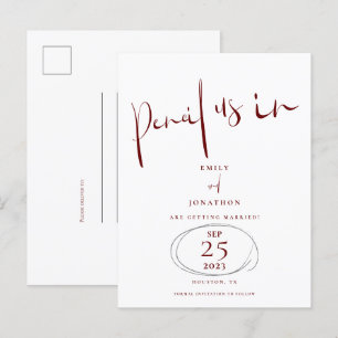 Postal De Anuncios Un Lápiz Mínimo En El Guión Borgoña Ahorra La Fech