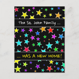 Postal De Anuncios "¡UN NUEVO HOGAR!"; Patrón de estrellas divertidas