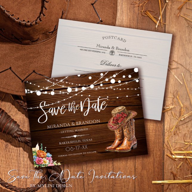 Postal De Anuncios Un Vaquero Rústico Bota La Boda Occidental Salva L (Subido por el creador)