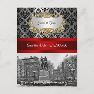 Postal De Anuncios Union Square NYC Negro Damask 211 Salva la Fecha