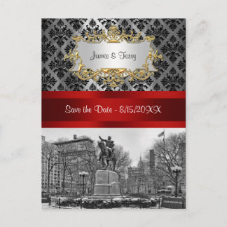 Postal De Anuncios Union Square NYC Negro Damask 211 Salva la Fecha
