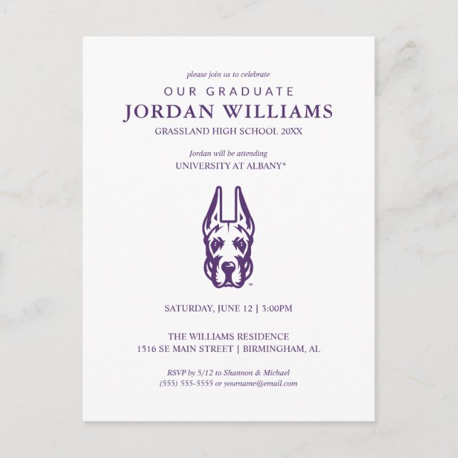 Postal De Anuncios Universidad de Albany Gran Cabeza de Mascota Dane (Anverso)