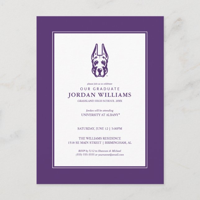 Postal De Anuncios Universidad de Albany Gran Cabeza de Mascota Dane (Anverso)