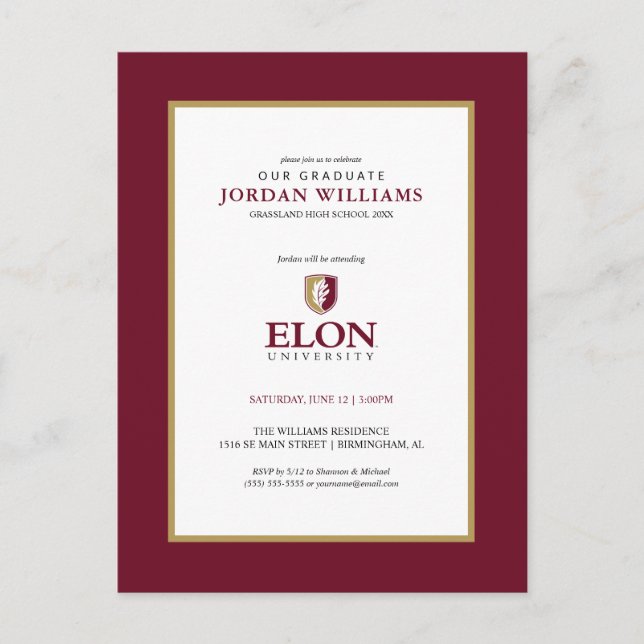 Postal De Anuncios Universidad de Elon E | Graduación (Anverso)
