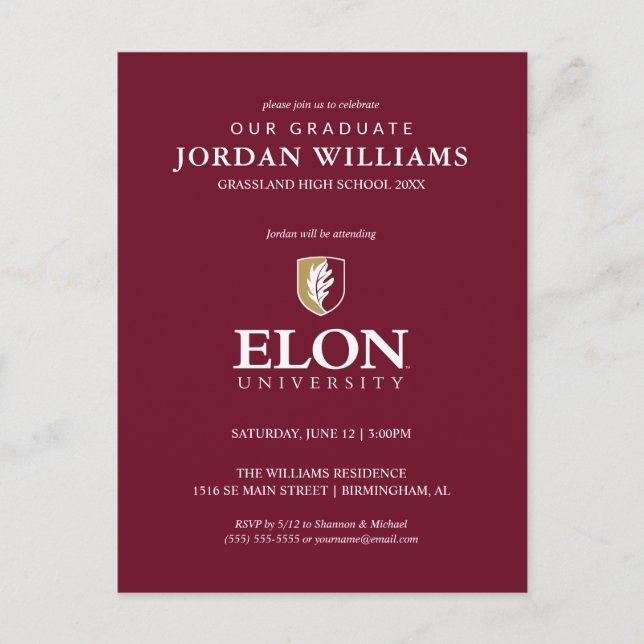 Postal De Anuncios Universidad de Elon | Graduación (Anverso)