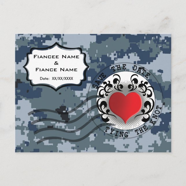 Postal De Anuncios USN Marina Fecha de Guardado y Corazón (Anverso)