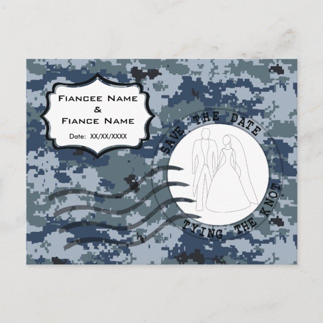 Postal De Anuncios USN Marina Guardar la fecha y novia y novio (Anverso)