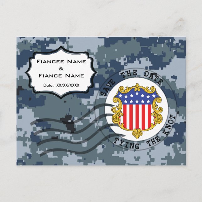 Postal De Anuncios USN Navy Fecha de Guardado y Bandera (Anverso)